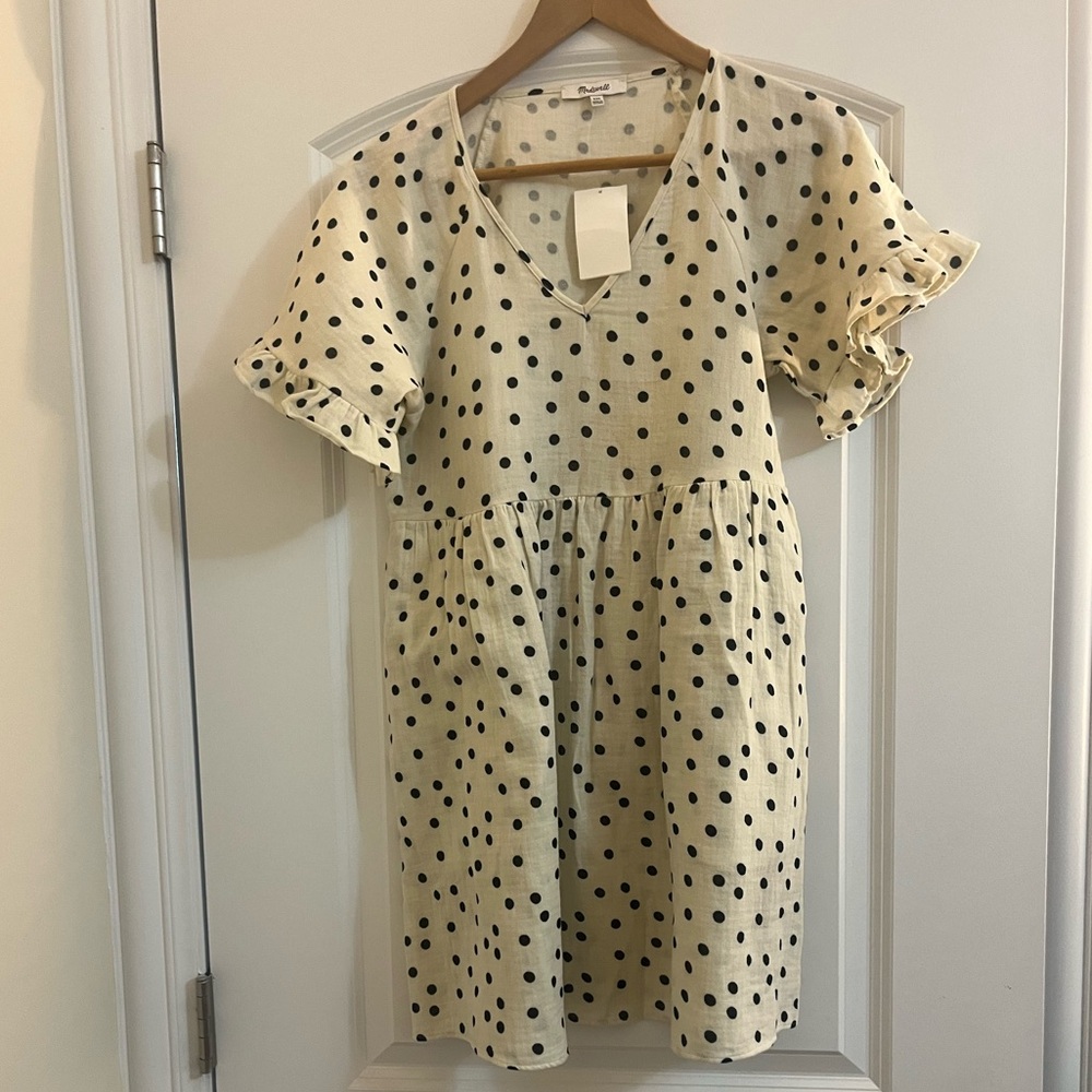 Madewell Black and White Polka Dot Short Sleeve Babydoll Dress